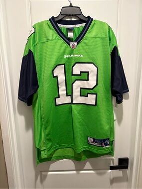 Seattle Seahawks 12th Fan NFL On-Field Reebok Green Jersey size Large, Length +2